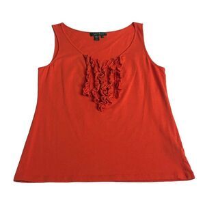 Ralph Lauren LRL Top Womens Small Orange Sleeveless Gathered Ruffle Cotton Tank